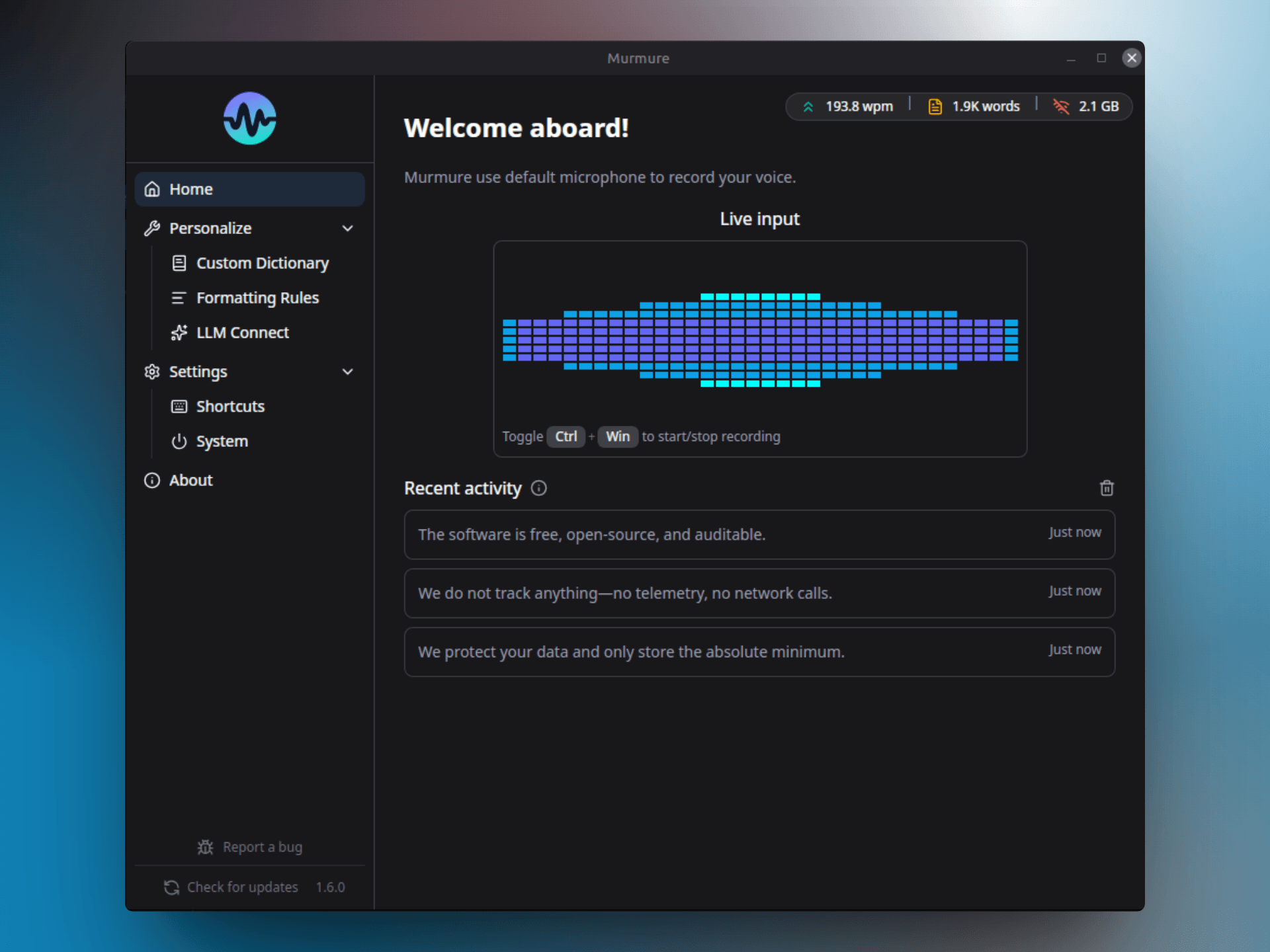 Murmure Home Interface